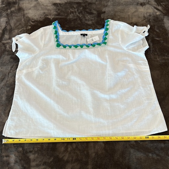 🎉Host Pick 2x🎉Talbots White Crochet Trim Neckline Linen Top-Size 2X Plus Petite - Picture 9 of 12